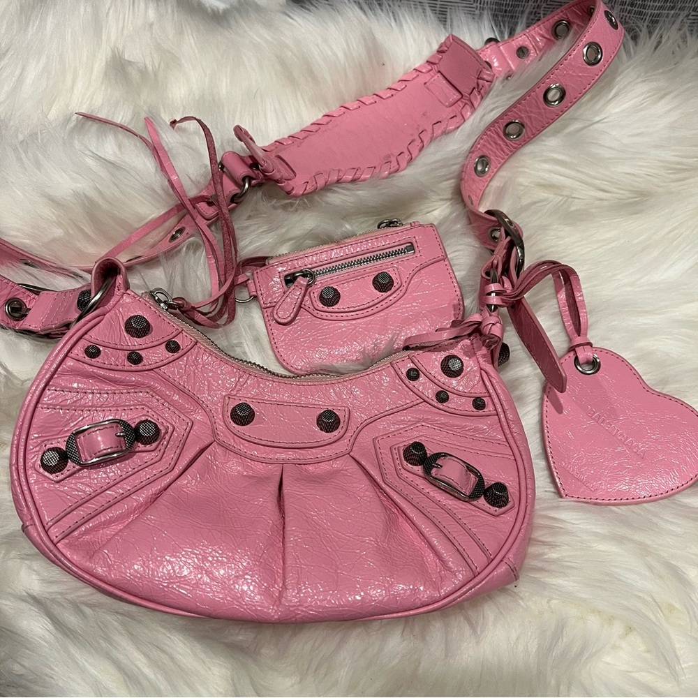 BALENCIAGA PINK Le Cagole XS Shoulder Bag Arena Agneau lambskin silver hardware